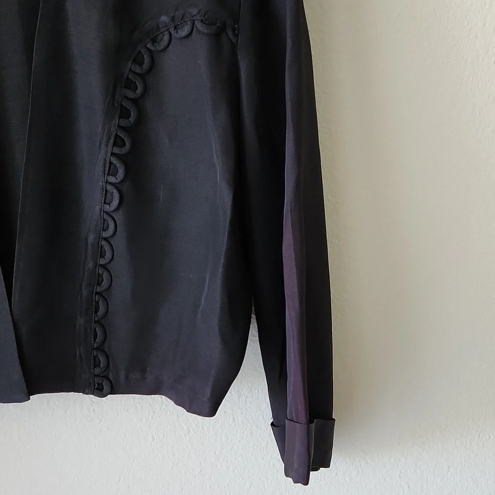 Black bolero jacket Sz M cropped open front loop detail shrug office cocktails